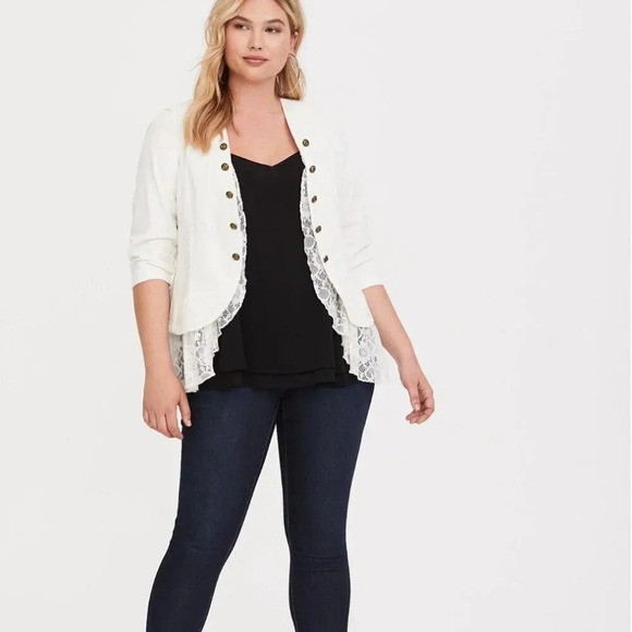 Torrid Twill Lace Peplum Button Jacket Coat Ivory Cream Plus Size 2X - Picture 7 of 11